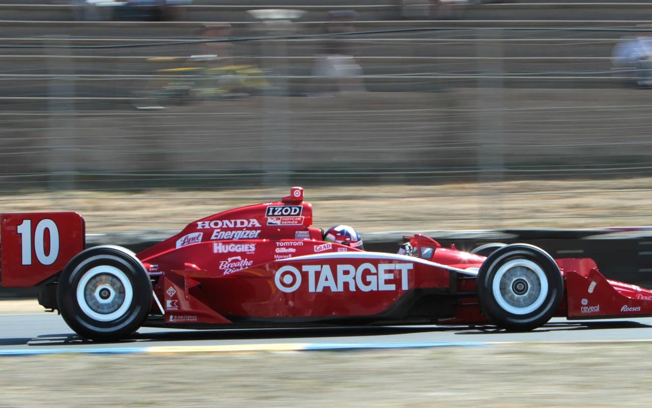 Dario Franchitti, of Scotland, is seen during the quailifying round for Sunday's Indy Grand Prix of Sonoma, at the Infineon Raceway in Sonoma, Calif. Saturday, Aug. 21, 2010.  Franchitti, last years winner, finished in the third position for Sunday's race  with a time of 1:16:9437, behind pole winner Will Power's time of 1:16:5282.(AP Photo/Rich Pedroncelli)