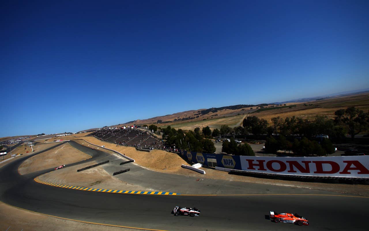 SONOMA, CA - AUGUST 22:  Francesco Dracone of Italy, driver of the #36 Halkin Jet Conquest Racing Dallara Honda, on track in front of Ryan Briscoe of Australia, driver of the #6 Team Penske Dallara Honda, during practice for the IZOD IndyCar Series Grand Prix of Sonoma at Infineon Raceway on August 22, 2010 in Sonoma, California. (Photo by Donald Miralle/Getty Images) *** Local Caption *** Francesco Dracone, Ryan Briscoe