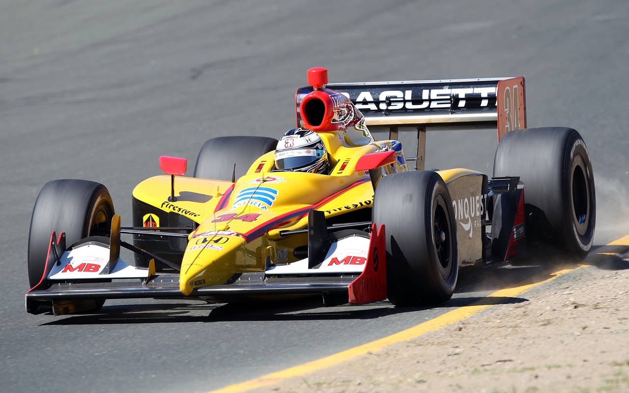 SONOMA, CA - AUGUST 22:  Bertrand Baguette of Belgium , driver of the RACB/Conquest Racing Dallara Honda during practice for the IZOD IndyCar Series Grand Prix of Sonoma at Infineon Raceway on August 22, 2010 in Sonoma, California.  (Photo by Christian Petersen/Getty Images)