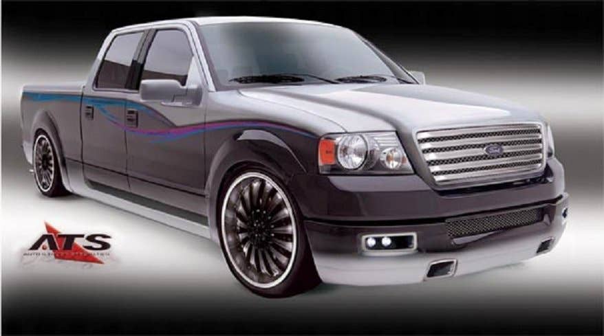 Every trucker has an ultimate obsession. ATS Design partnered with an elite group of aftermarket manufacturers to bring their Ultimate Obsession to life. This radical custom F-150 features a who's who list of brand names from the Volant exhaust and air intake system on the 5.4-liter Triton V-8 to the dual Optima batteries under the hood. ATS provided the front valance, fender flares and roll pan with billet accents along while T-Rex chipped in the billet grille insert. Ford's Cargo Management System sits atop a Wise Industries bed rug and snuggles underneath the Snug Top tonneau cover. A McGaughy's suspension drops the truck two-inches over 22-inch KMC Lorenzo wheels wrapped in Pirelli rubber. The Katzkin leather interior will be rockin' to the sound of a Sony premium sound system while the little truckers are entertained with the Sony DVD system and monitors.