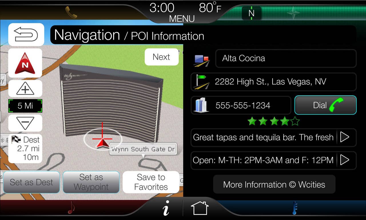 The 8-inch touch-screen center stack display is the key interface on MyFord Touch, shown here with available 3D mapping active.