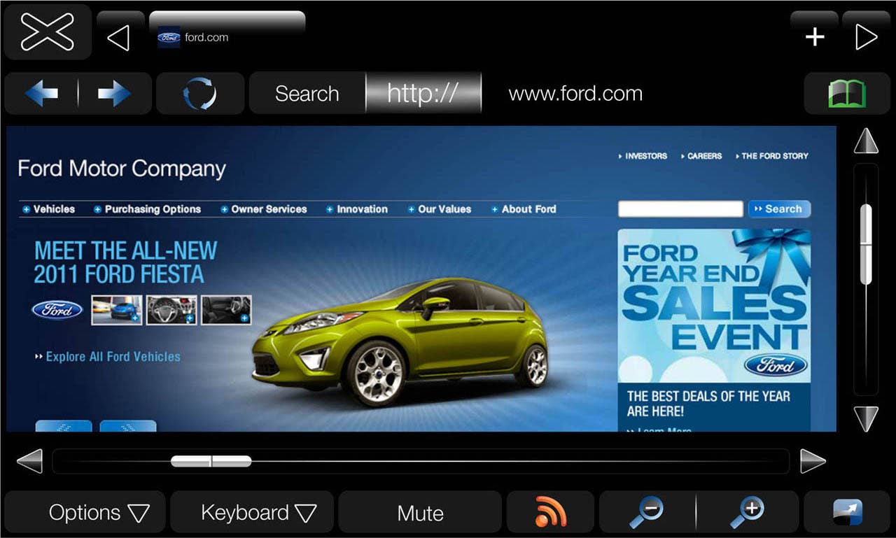 The 8-inch touch-screen center stack display is the key interface on MyFord Touch, shown here with the available on-screen browser active.