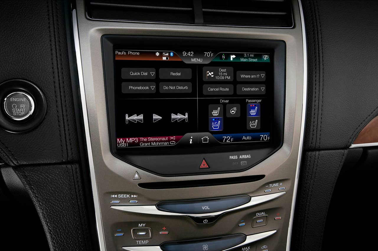 The 8-inch touch-screen center stack display is the key interface on MyLincoln Touch, shown here with a user-customized home screen.