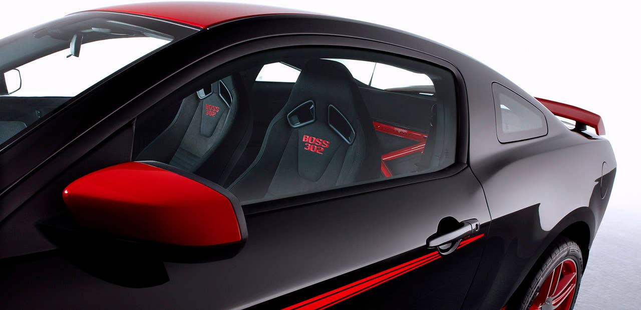 2012 Ford Mustang Boss 302 Laguna Seca: 2012 Mustang Boss 302 Laguna Seca cars feature a cross-car X-brace in place of the rear seats, along with standard Recaro front bucket seats. (08/13/2010)