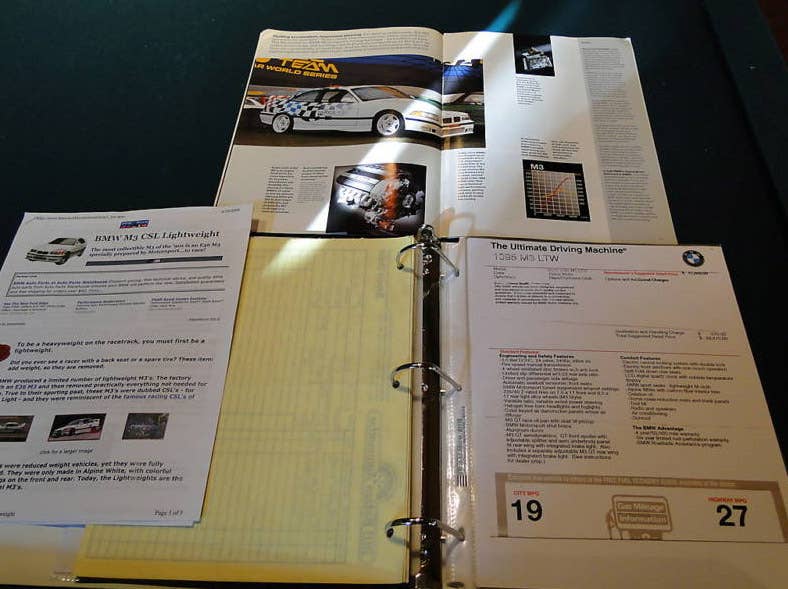 1995 BMW M3 CSL Lightweight paperwork