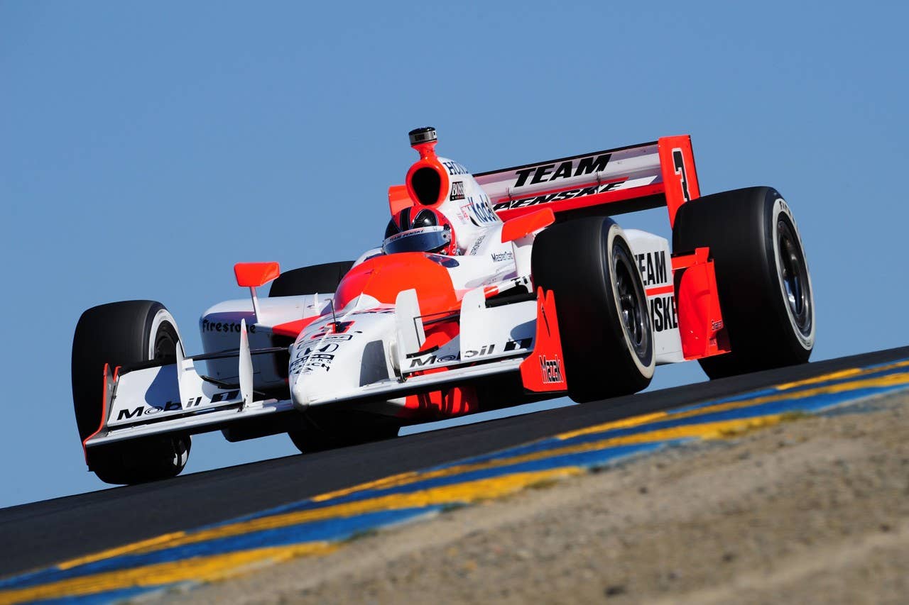 SONOMA, CA - AUGUST 24: Helio Castroneves of Brazil drives of the #3 Team Penske Dallara Honda during the IndyCar Series PEAK Antifreeze & Motor Oil Indy Grand Prix of Sonoma County at the Infineon Raceway on August 24, 2008 in Sonoma, California. (Photo by Robert Laberge/Getty Images)
