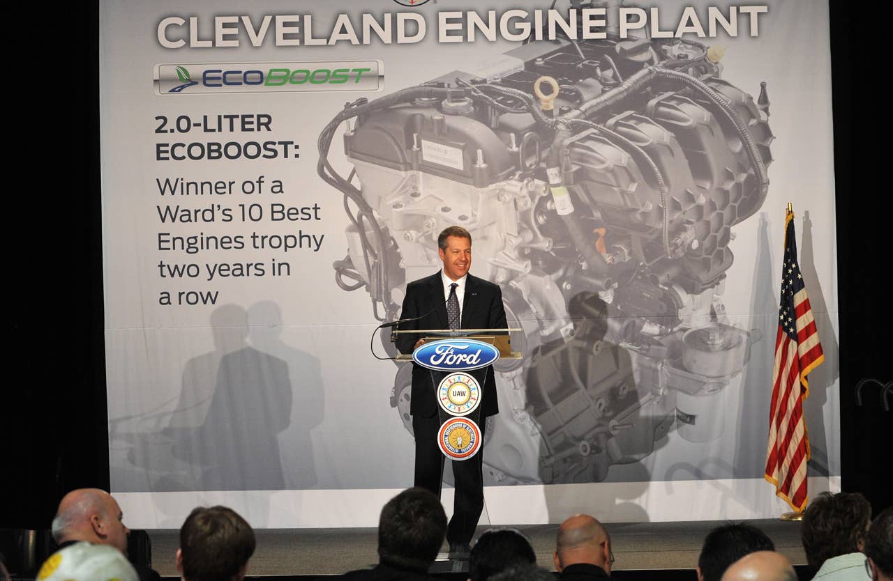 BROOK PARK, OH., February 21, 2013 -- Ford Invests Millions in Cleveland Engine Plant -- Joe Hinrichs, Ford president of The Americas, announced today that Ford will invest nearly  million and 450 new jobs to the Cleveland Engine Plant to help support growing demand for the 2.0-liter EcoBoost engine. (02/21/2013)