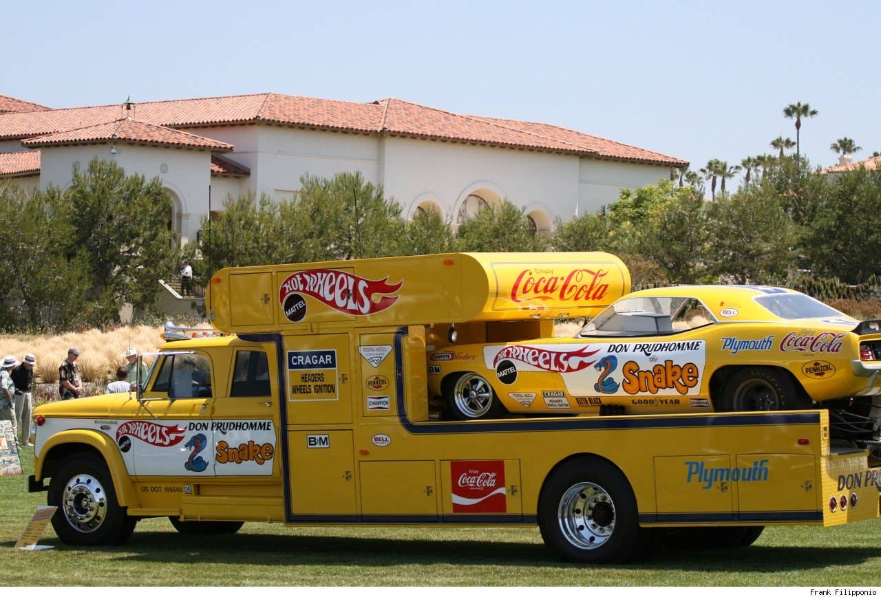 1970 Don Prudhomme Hot Wheels Plymouth Barracuda and 1967 Dodge D-700 crew cab Hot Wheels Ramp Truck