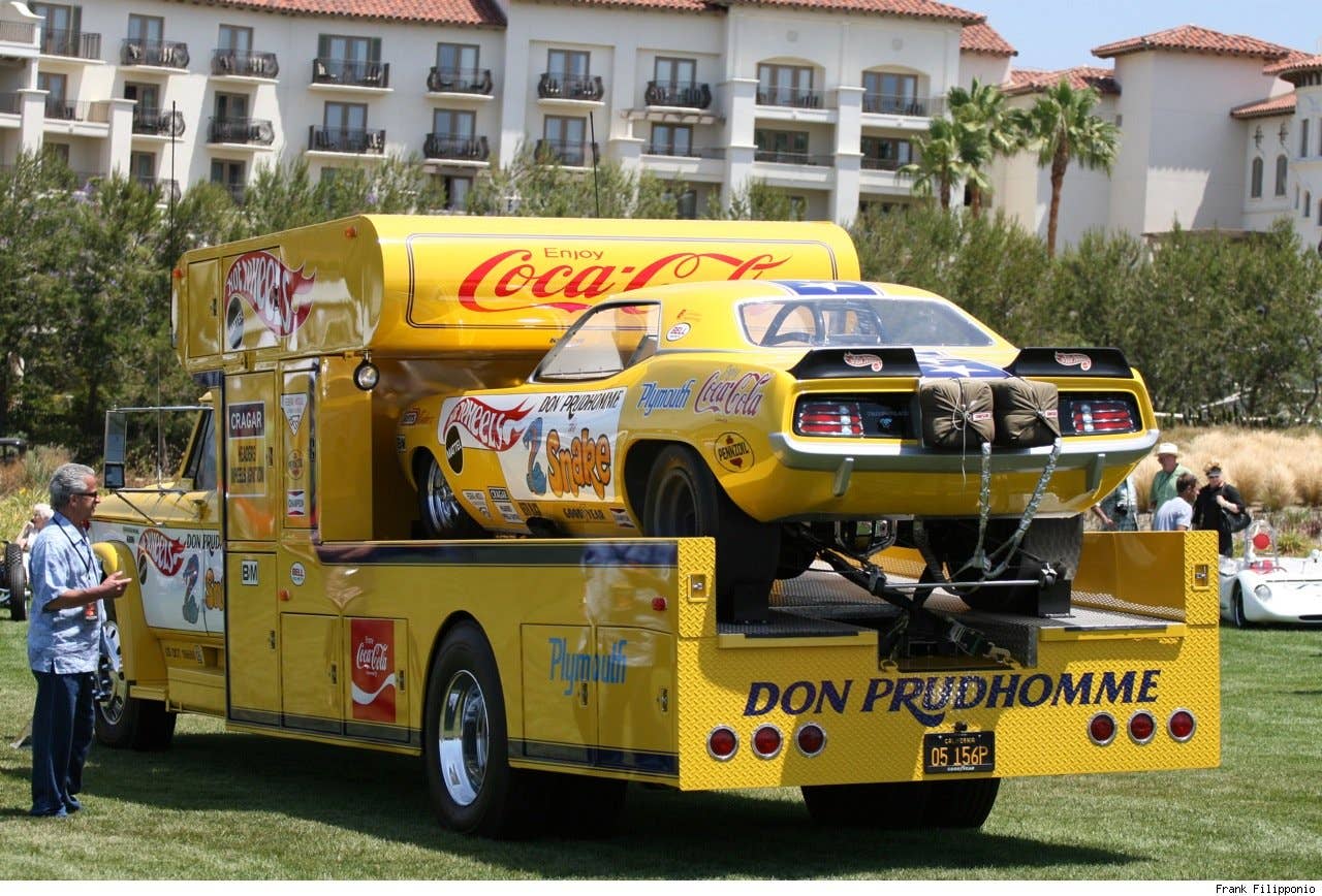 1970 Don Prudhomme Hot Wheels Plymouth Barracuda and 1967 Dodge D-700 crew cab Hot Wheels Ramp Truck