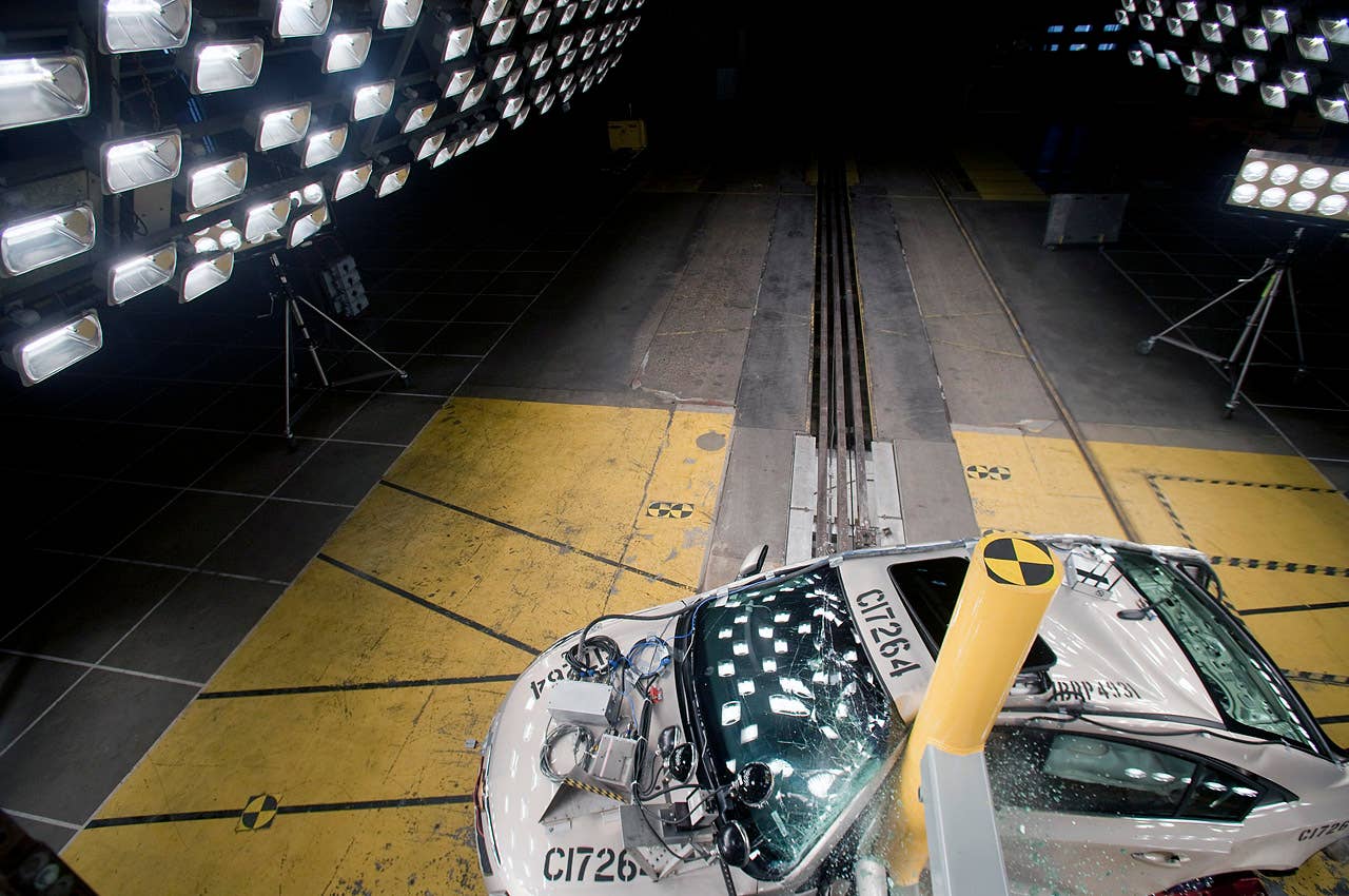 The 2011 Chevrolet Cruze fuel-efficient sedan undergoes crash testing Friday, April 16, 2010 in Milford, Michigan. The new Cruze offers class-leading fuel economy, the spaciousness and amenities of a midsize car, and more safety features than other vehicles in it class. (Photo by Jeffrey Sauger for Chevrolet)