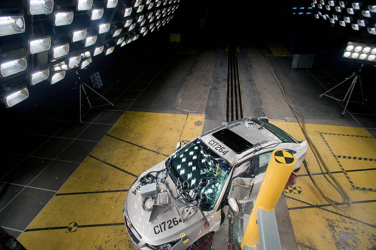 The 2011 Chevrolet Cruze fuel-efficient sedan undergoes crash testing Friday, April 16, 2010 in Milford, Michigan. The new Cruze offers class-leading fuel economy, the spaciousness and amenities of a midsize car, and more safety features than other vehicles in it class. (Photo by Jeffrey Sauger for Chevrolet)