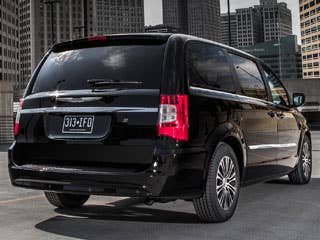 It may be a reach to describe a minivan this way, but the new Town& Country S is going for that "little black dress" look. It comes with a black chrome grill with a black-background Chrysler badge, and black-out headlight bezels. It also comes in colors special to the S: Brilliant black, deep cherry red, stone white or billet silver.  Under the hood, the"mom-van" gets a performance suspension to try and make it feel more like a sports car, Chrysler says. It comes with a 3.6-liter Pentastar V-6 engine, pumping out 283 horsepower and 260 pound-feet of torque. A fuel economy mode could help it get better fuel economy -- which you might need, because it gets just 17 mpg in the city and 25 mpg on the highway.