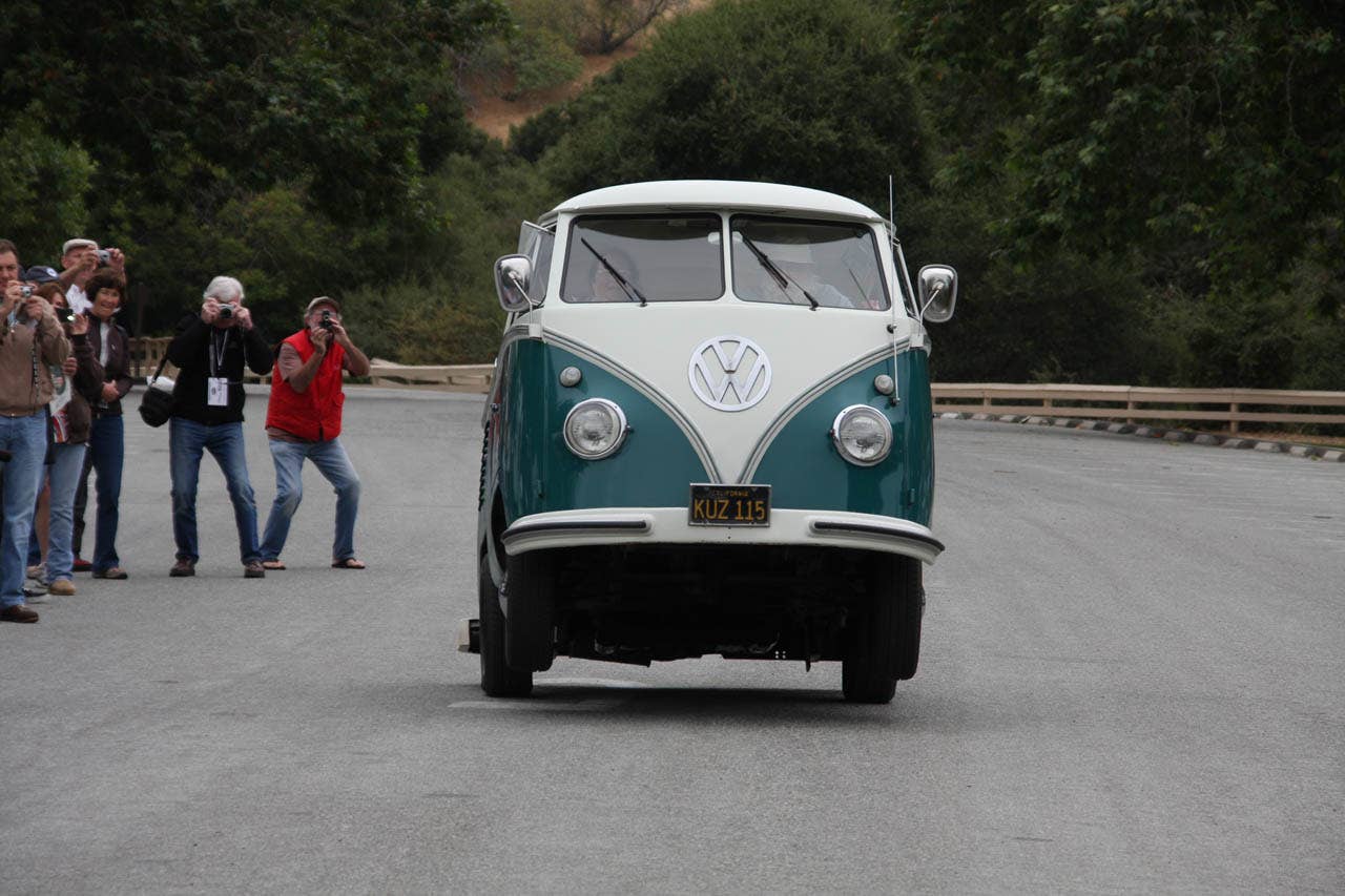 Shortened VW van doing wheelies and stoppies