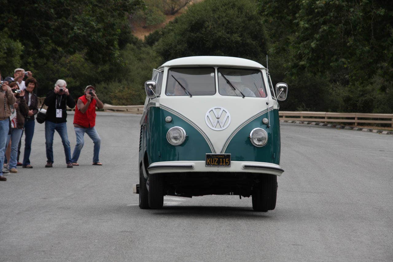 Shortened VW van doing wheelies and stoppies