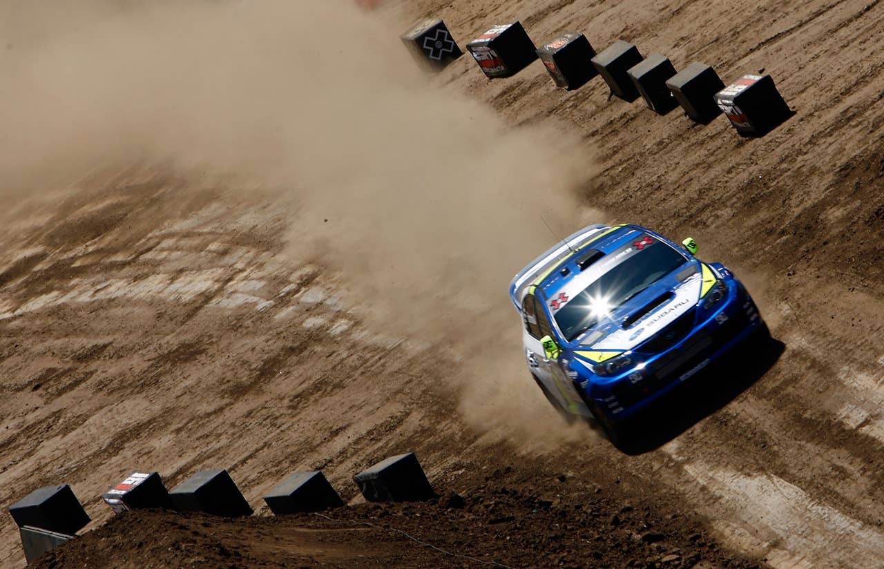 CARSON, CA - AUGUST 02: Travis Pastrana competes in the Rally Car Racing Super Special Semi Final during X Games 15 at the Home Depot Center on August 2, 2009 in Carson, California. (Photo by Jeff Gross/Getty Images)