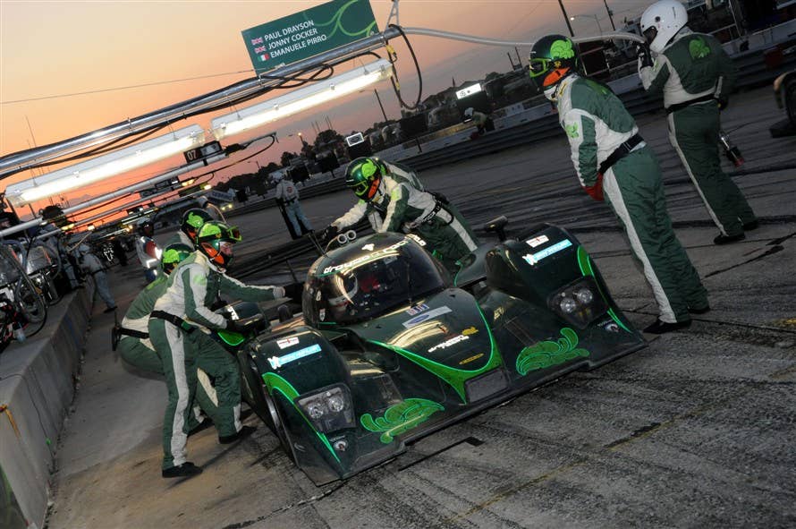 17-20 March 2010, Sebring, Florida, USA The Drayson racing Lola Judd makes a sunset pitstop.