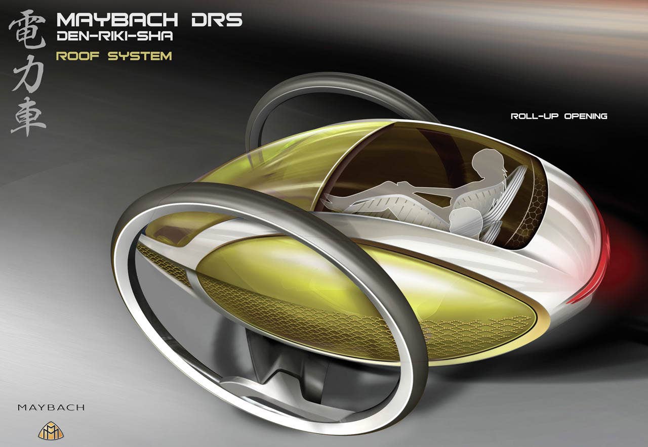 Die Maybach DRS  Den-Riki-Sha verbindet eine ultraleichte Konstruktion mit einzigartig luxurisem Exterieur und Interieur. The Maybach DRS  "Den-Riki-Sha"  combines ultra-lightweight design with a singularly luxurious exterior and interior