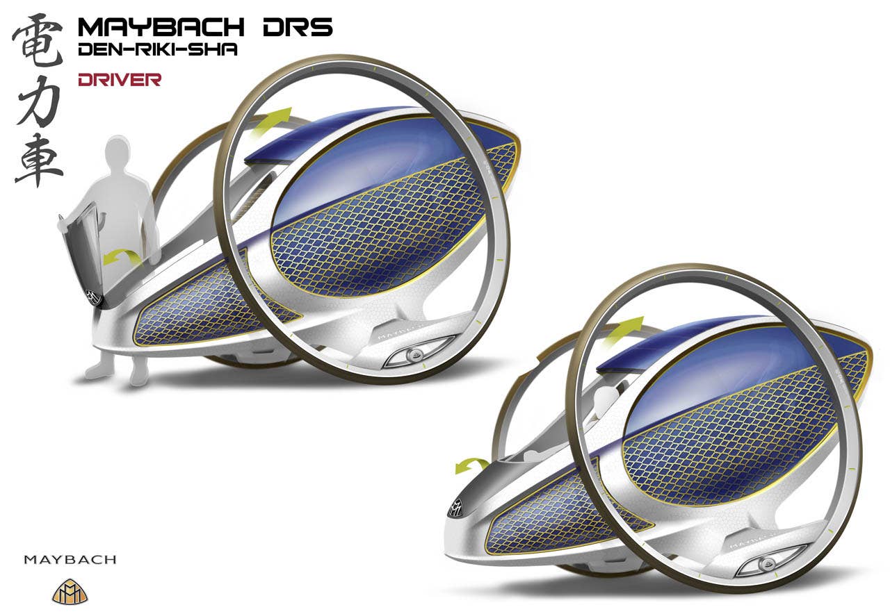 Die Maybach DRS  Den-Riki-Sha, eine elektrisch angetriebene Luxus-Rikscha fr die urbane Mobilitt von morgen, entwickelt von den Designern des Mercedes-Benz Avanced Design Studios in Tokio. The Maybach DRS  "Den-Riki-Sha", an electric powered luxury rickshaw for the urban mobility of tomorrow, developed by the designers of the Mercedes-Benz Advanced Design Studio in Tokyo
