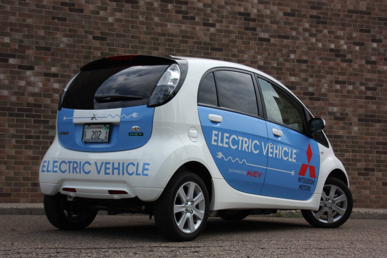 2010 Mitsubishi i-MiEV (JDM), rear 3/4 view