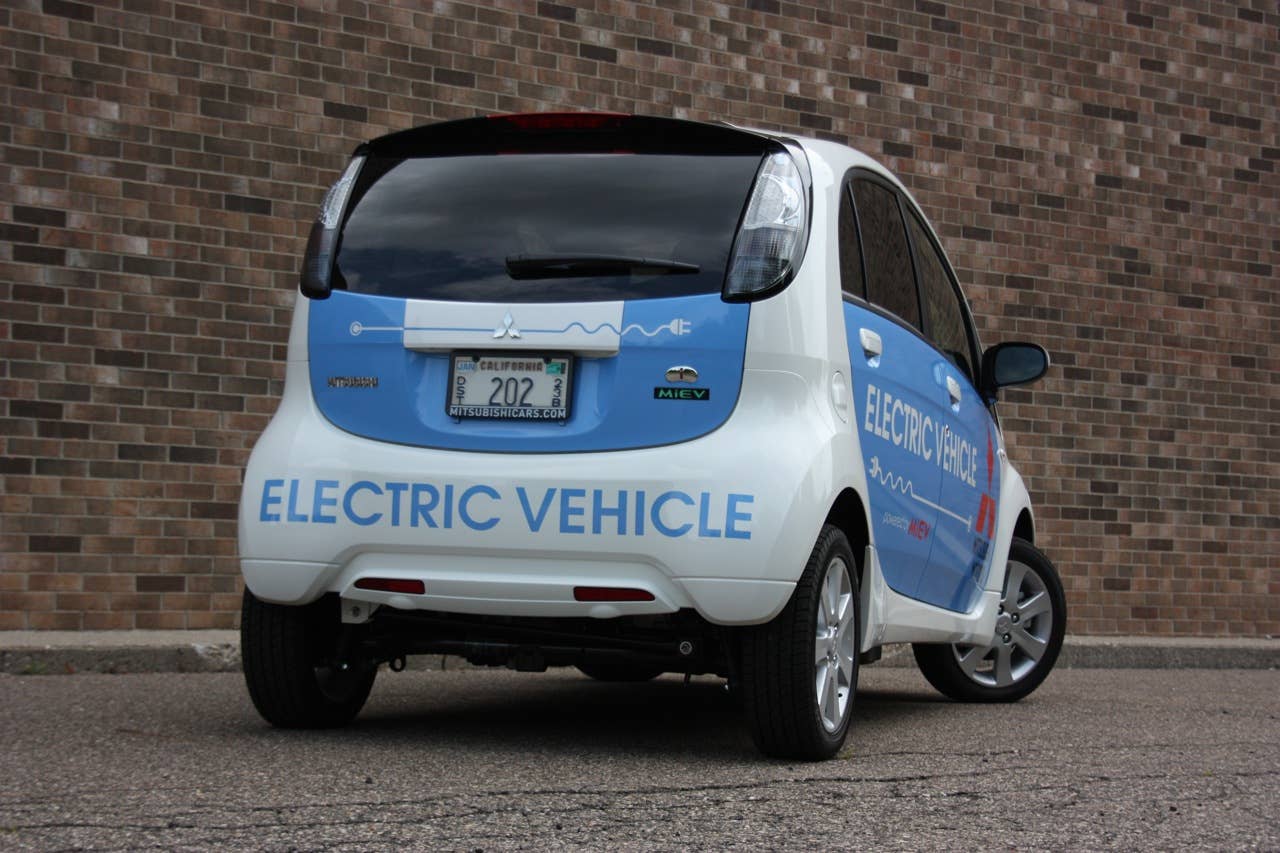 2010 Mitsubishi i-MiEV (JDM), rear 3/4 view