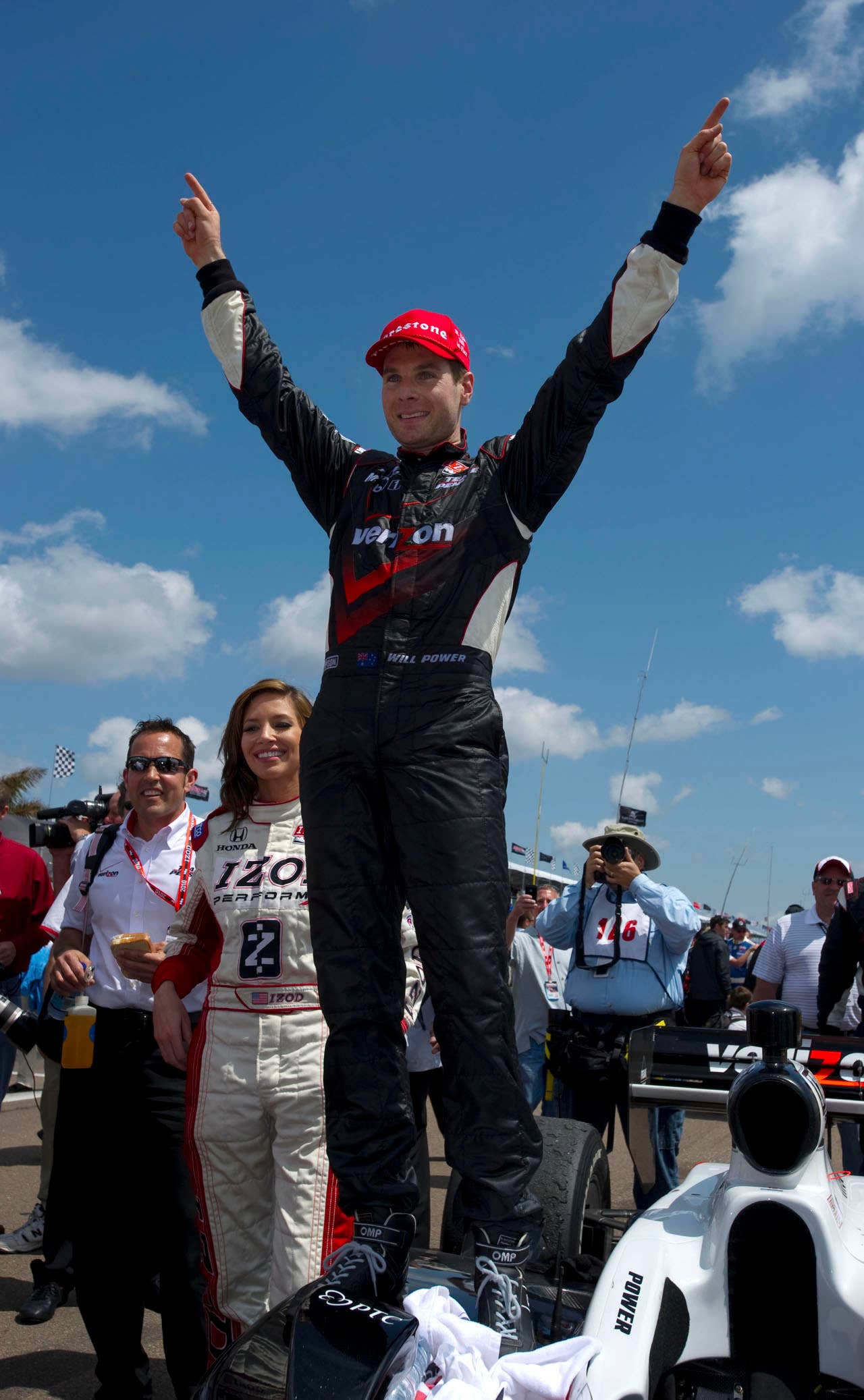 ST. PETERSBURG, FL - MARCH 29:  Will Power driver of the #12 Verizon Team Penske Dallara Honda celebrates after winning the IndyCar Series Honda Grand Prix of St.Petersburg on March 29, 2010 on the streets of St. Petersburg, Florida. (Photo by Robert Laberge/Getty Images) *** Local Caption *** Will Power