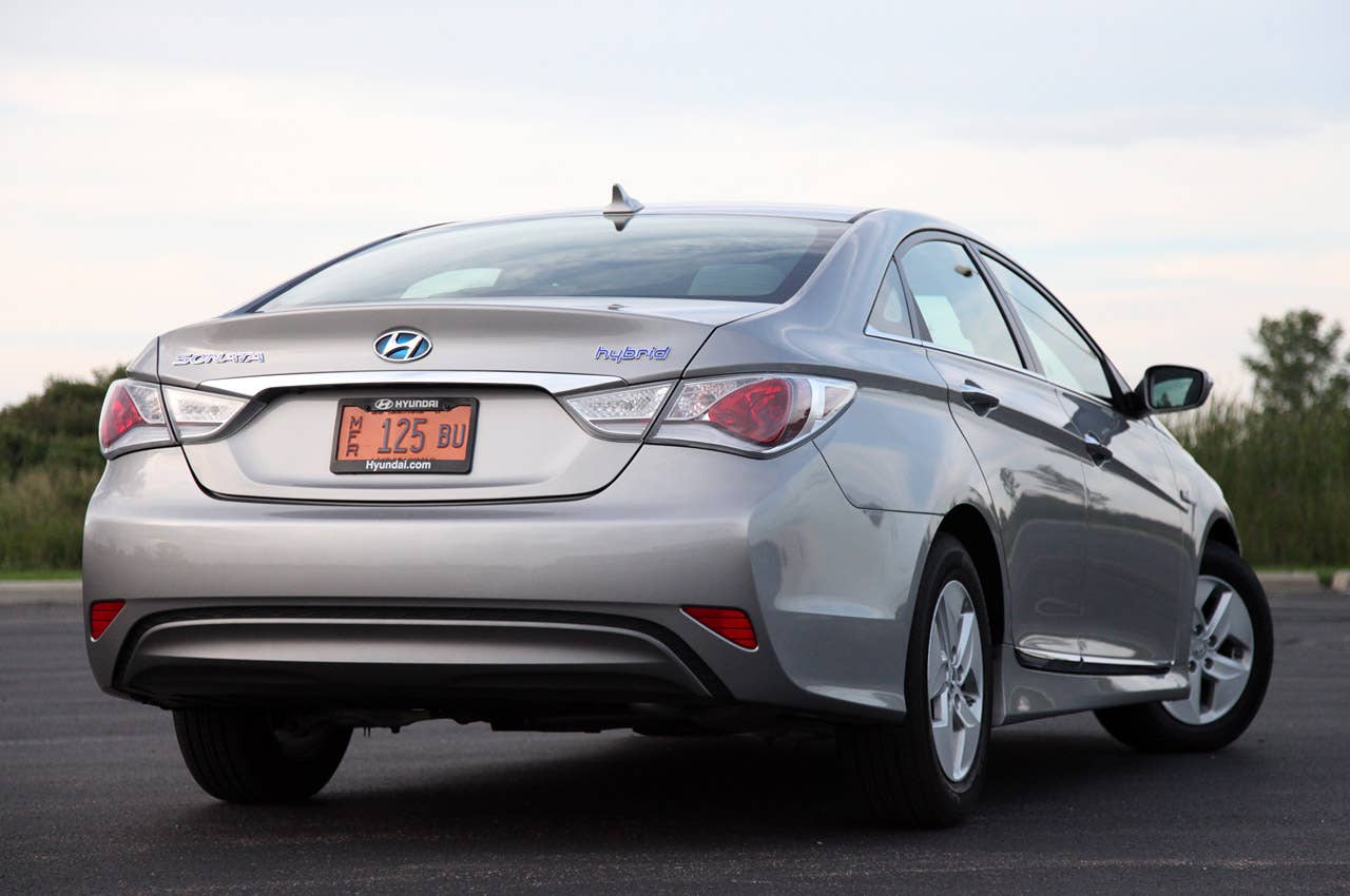 2011 Hyundai Sonata Hybrid rear 3/4 view