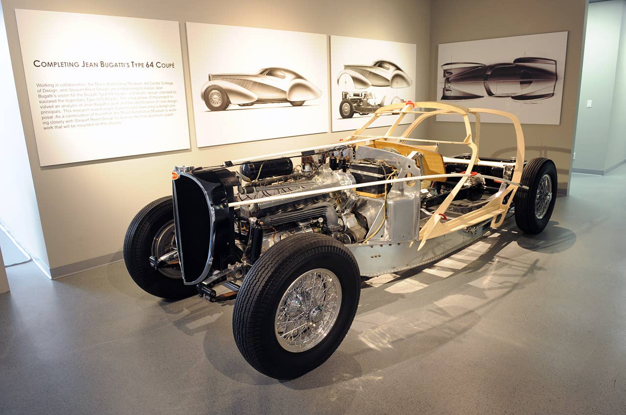 Bugatti Type 64 chassis #64002, the second of three Type 64 chassis ever built at the factory. Not the background renderings of the proposed Art Center/Stuart Reed Coupe coachwork.