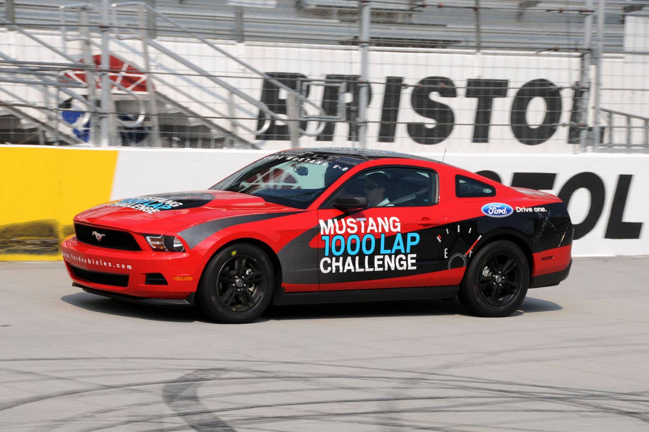 06/23/10 Bristol, Tn. - Ford Nascar driver David Ragan laps the 2011 Ford Mustang V6 during the Mustang 1000 Lap Challenge, an attempt to drive more than 1,000 laps, or 533 miles, at Bristol Motor Speedway on a single tank of fuel.    2010, Paul Webb