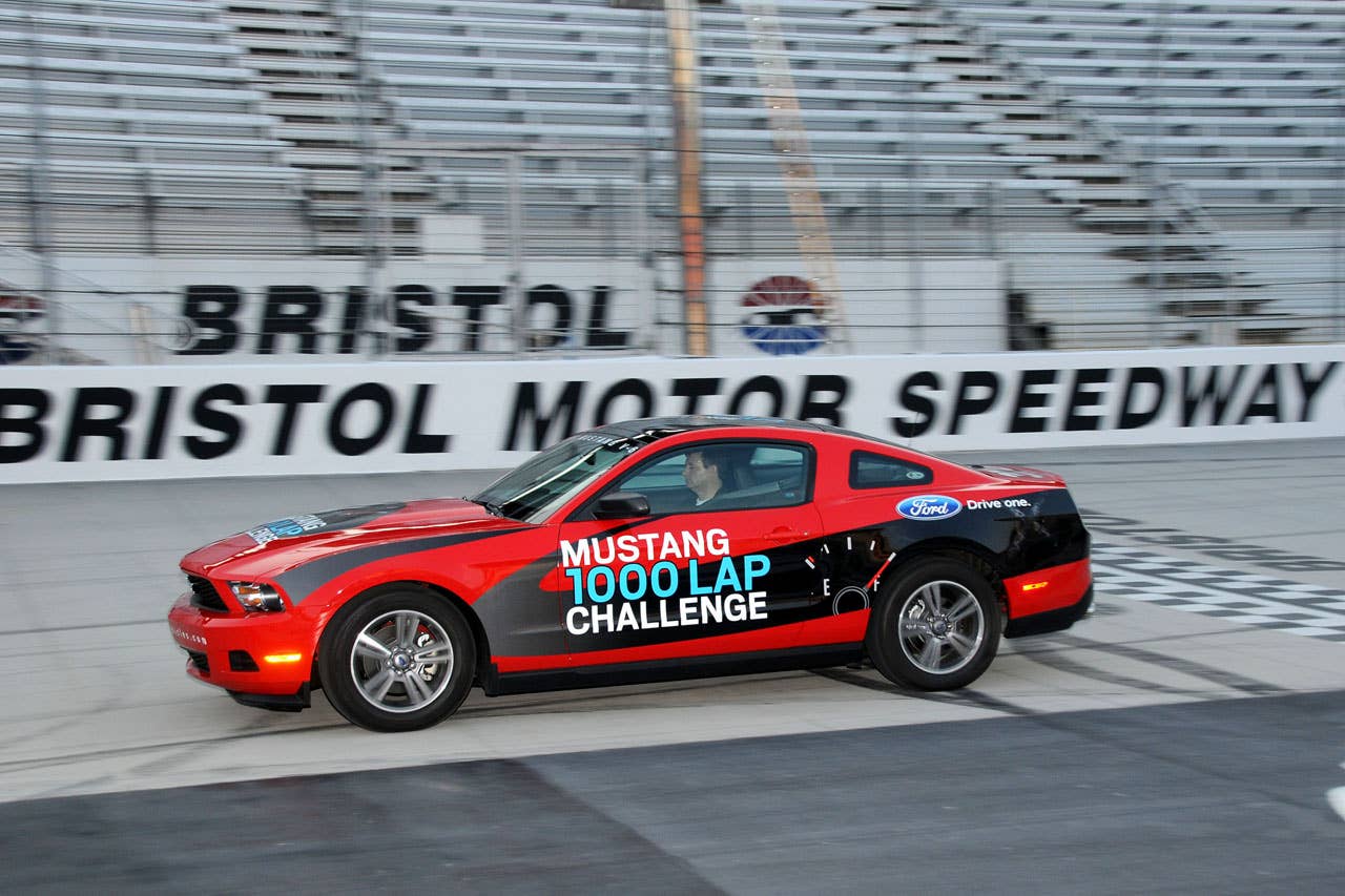 06/23/10 Bristol, Tn.  Ford Mustang engineer Tom Barnes completes the first lap of the Ford Mustang 1000 Lap Challenge.   2010, Paul Webb