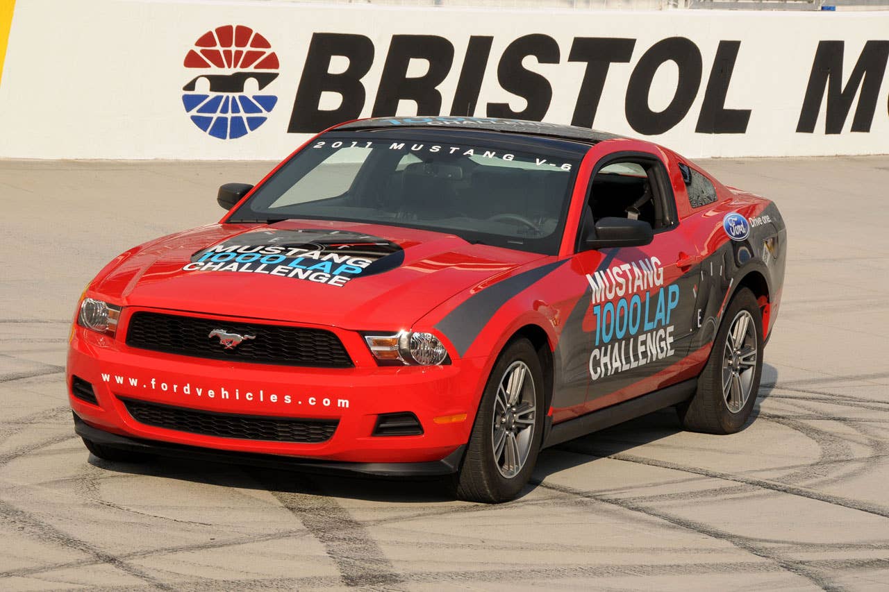 06/23/10 Bristol, Tn.  A stock 2011 Ford Mustang V6 prior to attempting 1000 laps at Bristol Motor Speedway on a single tank of fuel.  2010, Paul Webb