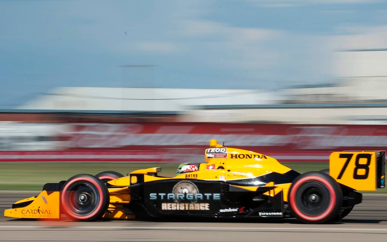 Switzerland's Sinmona de Silvestro during the qualifying for the Honda Indy Edmonton, in Edmonton, Alberta, on Saturday, July 24, 2010. de Silvestro ended the session with in seventh position, her best qualifying position since joining the series.  (AP Photo/The Canadian Press, John Ulan)