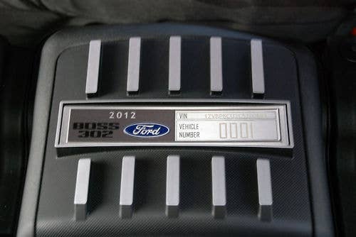 2012 Ford Mustang Boss 302 number 0001 engine plate