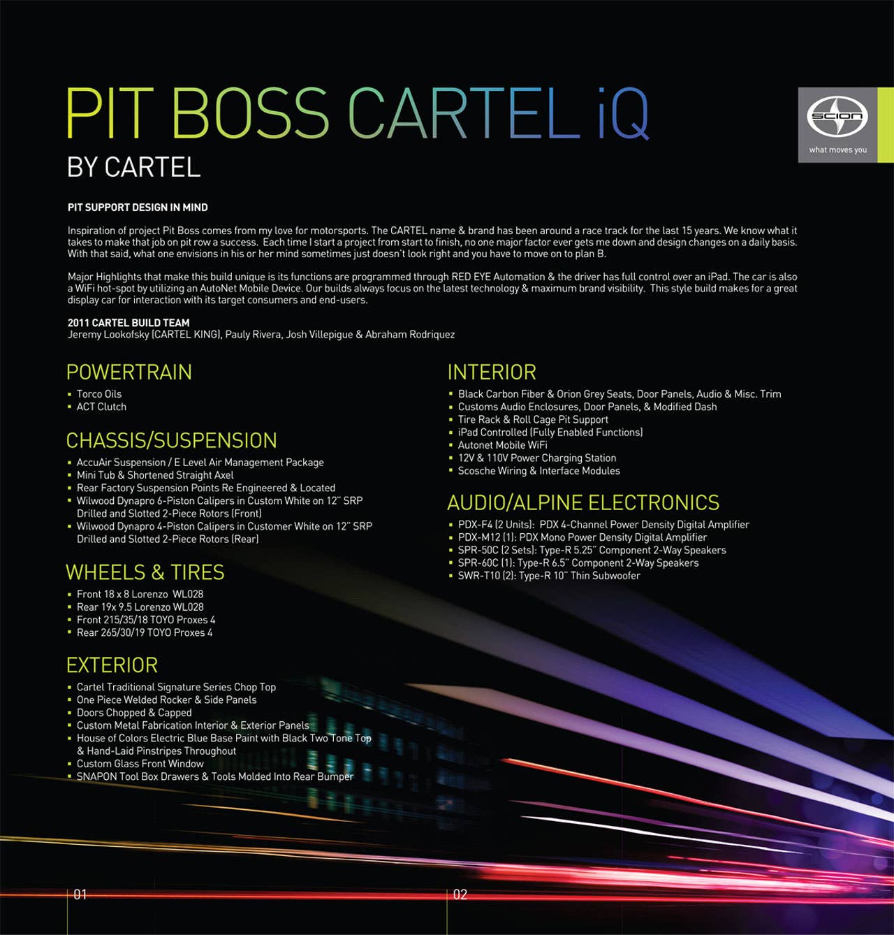 Scion iQ Pit Boss by Cartel info sheet
