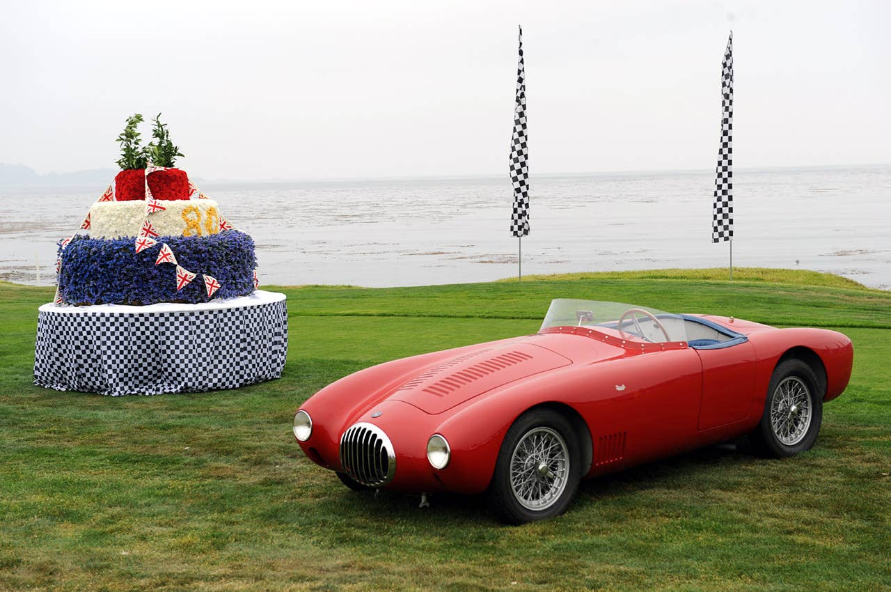 Stirling Moss birthday cake and 1955 Osca MT4 Morelli Spider