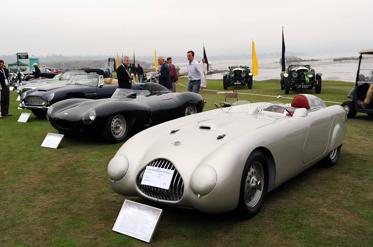 Class O-1 Postwar Sports: 1949 Veritas, 1955 Jaguar D-Type, 1965 Aston Martin DB5