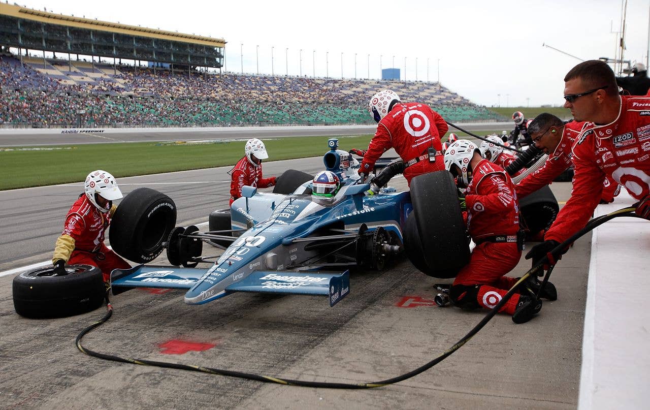 during the  Indy Car Series Road Runner Turbo Indy 300 on May 1, 2010 at Kansas Speedway in Kansas City, Kansas.