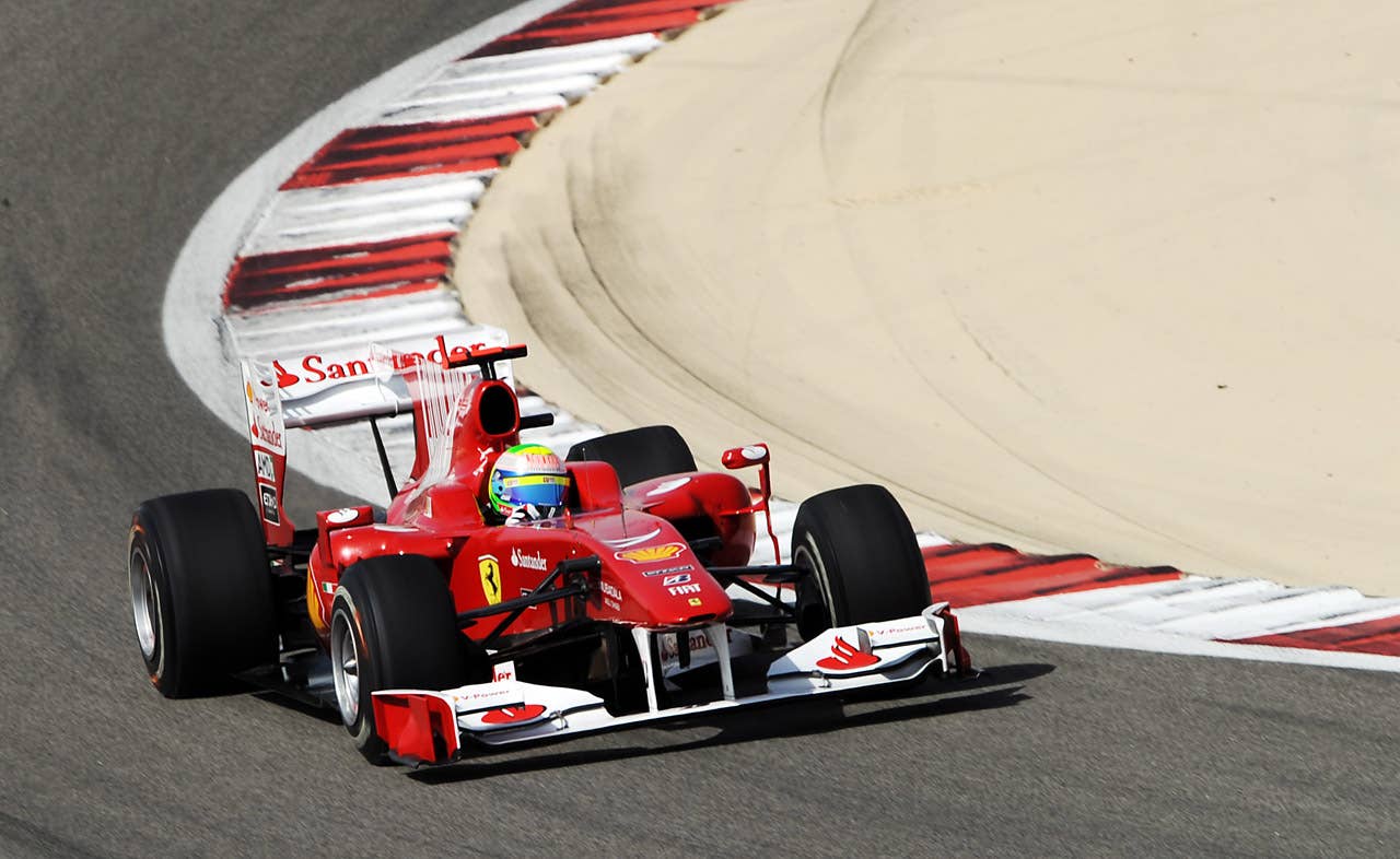 Ferrari's Brazilian driver Felipe Massa drives at the Bahrain international circuit on March 13, 2010 in Manama, during the qualifying session of the Bahrain Formula One Grand Prix.          AFP PHOTO / FRED DUFOUR (Photo credit should read FRED DUFOUR/AFP/Getty Images)