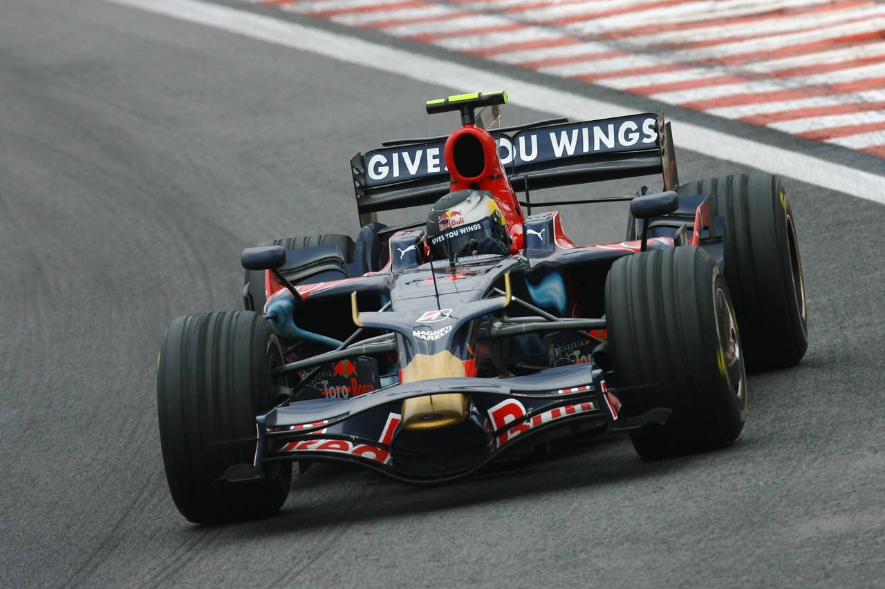 SAO PAULO, BRAZIL - NOVEMBER 02: Sebastian Vettel of Germany and Scuderia Toro Rosso drives during the Brazilian Formula One Grand Prix at the Interlagos Circuit on November 2, 2008 in Sao Paulo, Brazil. (Photo by Clive Mason/Getty Images)