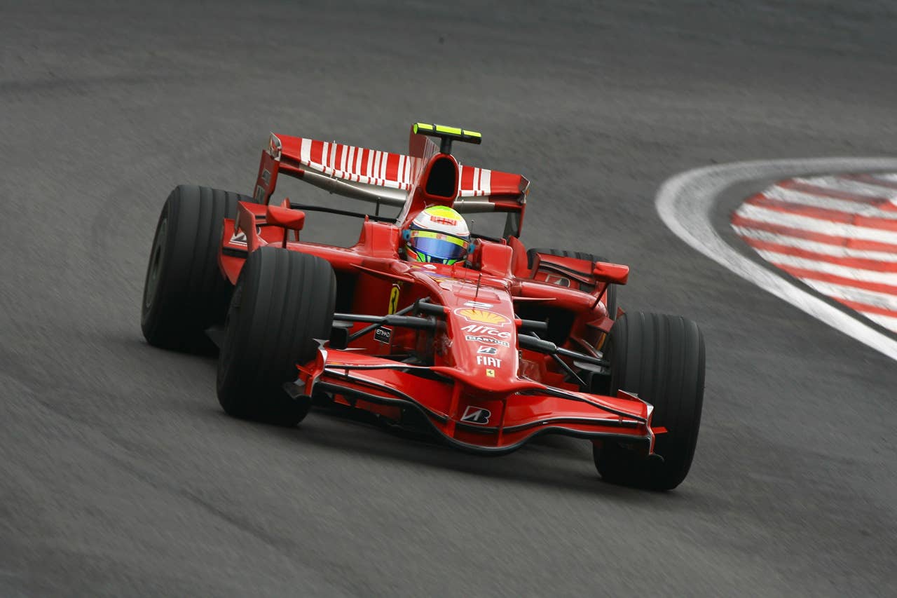 SAO PAULO, BRAZIL - NOVEMBER 02: Felipe Massa of Brazil and Ferrari drives during the Brazilian Formula One Grand Prix at the Interlagos Circuit on November 2, 2008 in Sao Paulo, Brazil. (Photo by Paul Gilham/Getty Images)