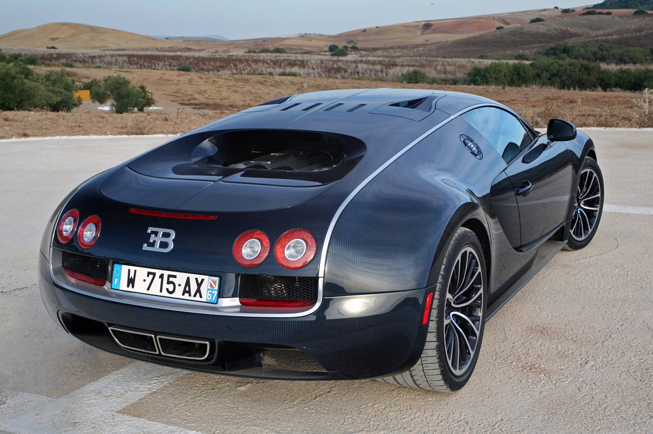 2011 Bugatti Veyron Super Sport rear 3/4 view