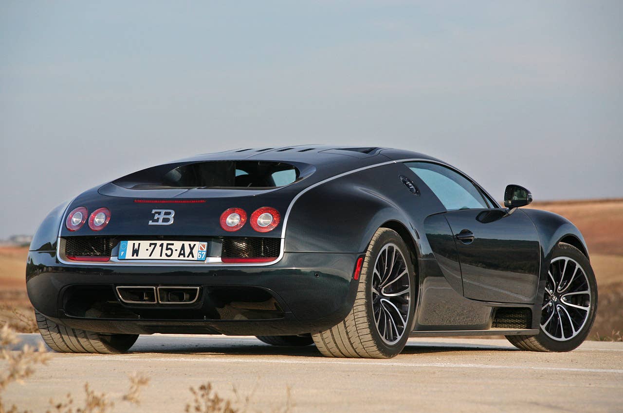 2011 Bugatti Veyron Super Sport rear 3/4 view