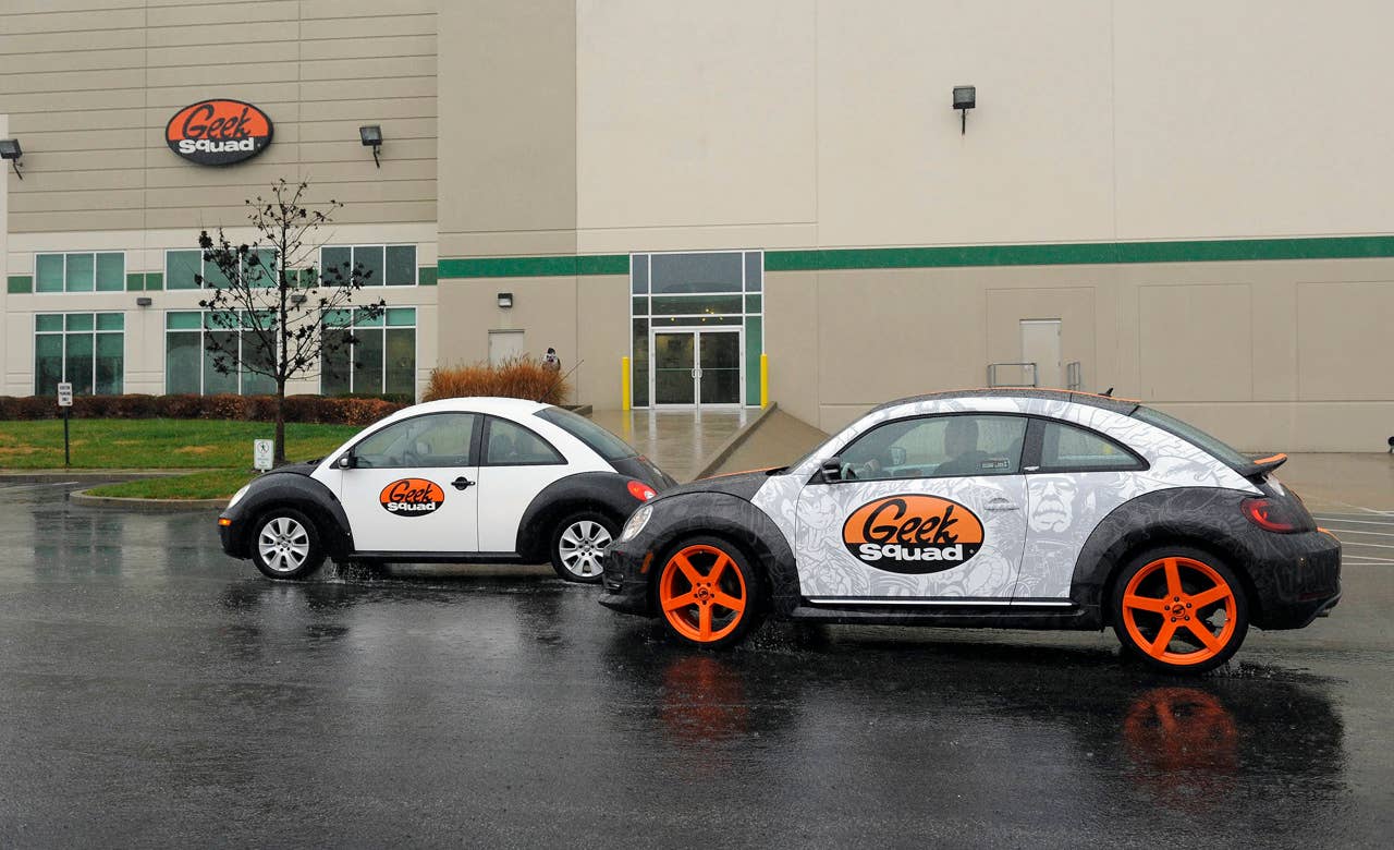 A "tricked-out" Geekmobile arrives at Geek Squad City Friday, Dec. 7, 2012 in Brooks, Ky., just outside of Louisville. (Photo by Joe Imel/Invision for Best Buy/AP Images)