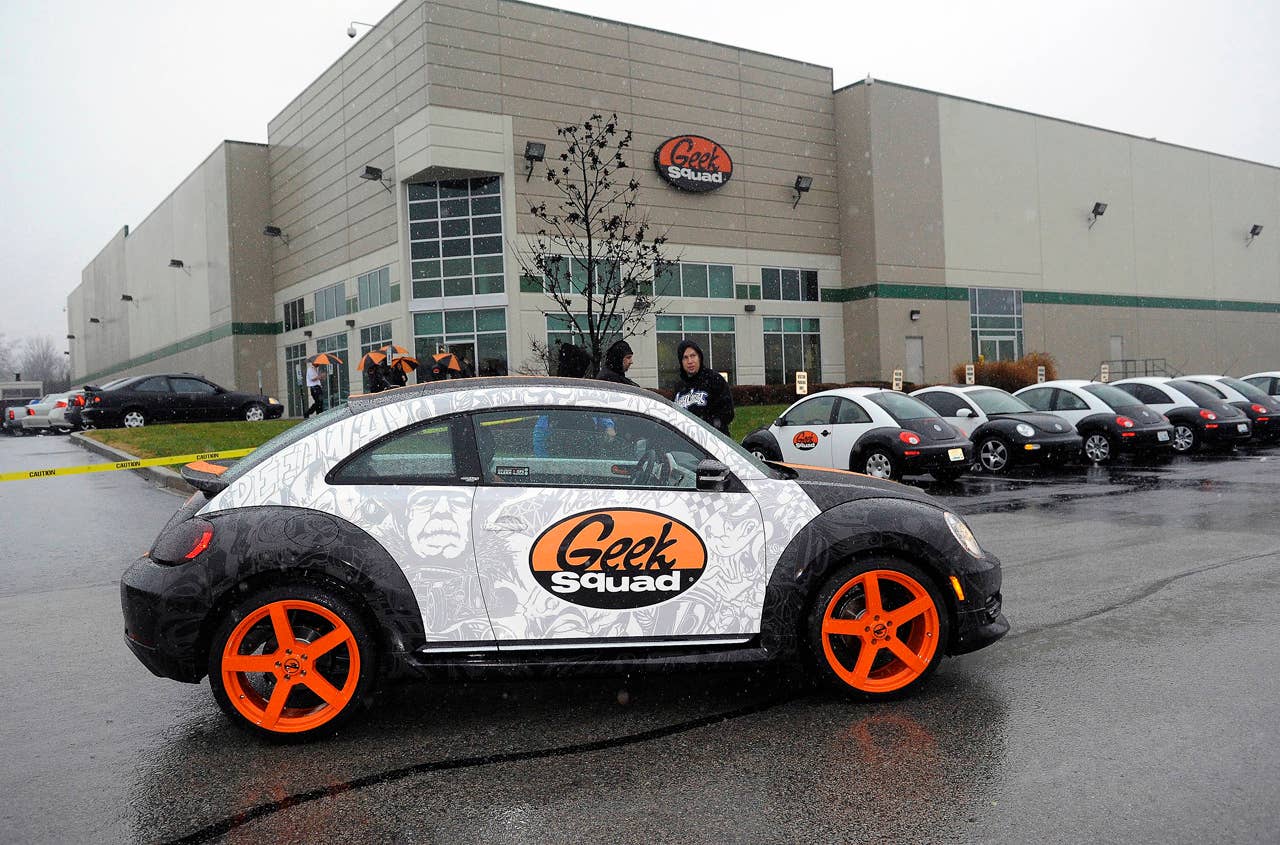 A "tricked-out" Geekmobile from West Coast Customs arrived at Geek Squad City Museum Friday, Dec. 7, 2012 in Louisville, Ky. (Photo by Joe Imel/Invision for Best Buy/AP Images)