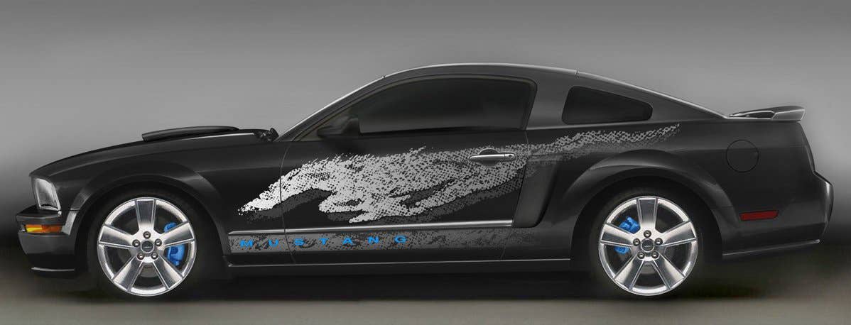 Mustang is all about making it your own, and Ford's Vehicle Personalization Group delivers the next level. The Project Pony wears Black Sparkle Paint, 20-inch chrome wheels and bold graphics including the new VP brand windshield visor decal. Ford racing adds a supercharger and cold-air induction system for added power and matching Sparkle Black valve covers for added pizzazz. The two-tone black and white leather interior features headrest DVDs and illuminated interior lighting and sill plates.