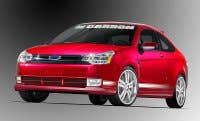 Inspired by a love for all things European, 3D Carbon outfits the 2008 Focus four-door sedan with its Euro Series body kit. The six-piece includes front air dam, side skirts, rear lower skirt, rear deck lid spoiler and upper roof spoiler. A Webasto 900 Series twin-venting sunroof helps open up the interior. The sharp little sedan's wheel wells are filled with 19-inch, forged aluminum NC wheels wearing Pirelli rubber. The interior is decked out in two-tone Baracuda leather by Katzkin with sound supplied by Balupunkt.