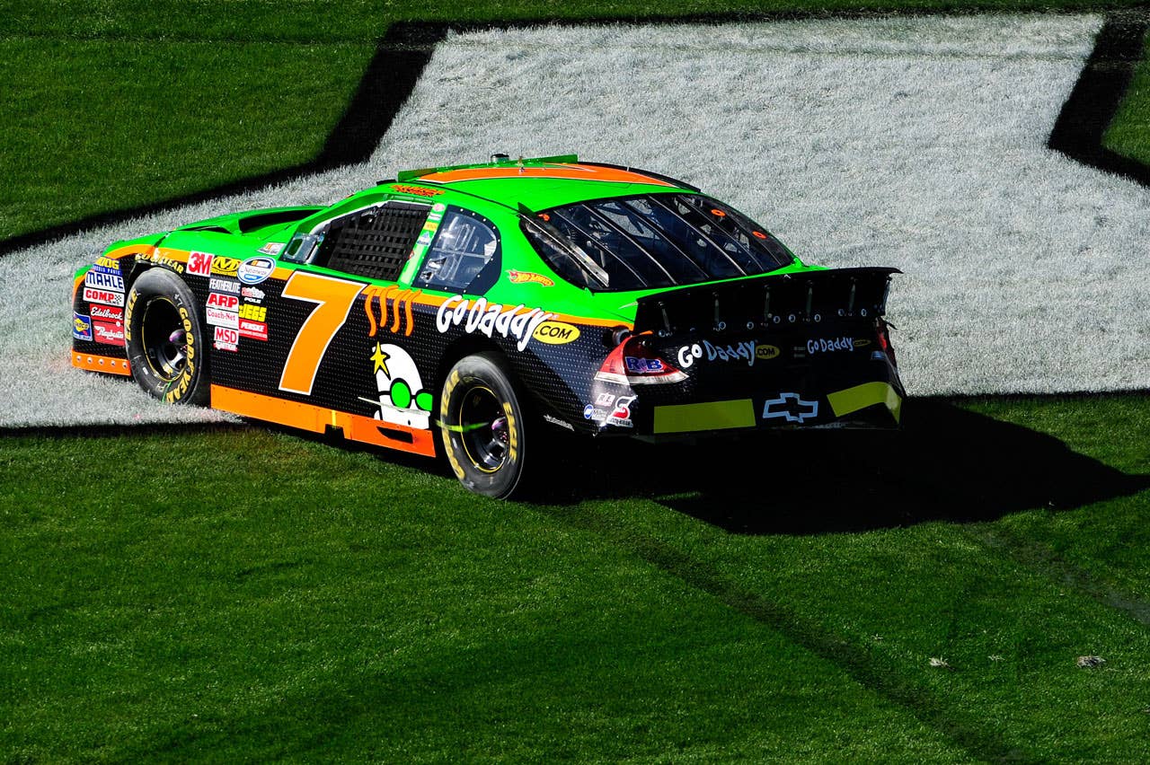 DAYTONA BEACH, FL - FEBRUARY 13:  Danica Patrick, driver of the #7 GoDaddy.com Chevrolet, looses control after a multiple car crash during the NASCAR Nationwide Series Drive4COPD 300 at Daytona International Speedway on February 13, 2010 in Daytona Beach, Florida.  (Photo by Sam Greenwood/Getty Images) *** Local Caption *** Danica Patrick