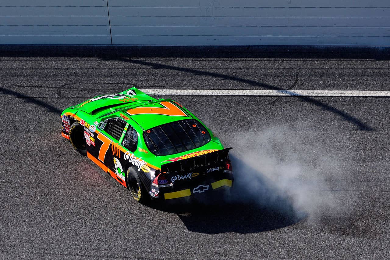 DAYTONA BEACH, FL - FEBRUARY 13:  Danica Patrick, driver of the #7 GoDaddy.com Chevrolet, crashes into the wall after a multiple car crash during the NASCAR Nationwide Series Drive4COPD 300 at Daytona International Speedway on February 13, 2010 in Daytona Beach, Florida.  (Photo by Sam Greenwood/Getty Images) *** Local Caption *** Danica Patrick
