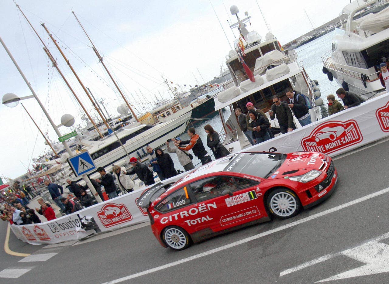 French driver Sebastien Loeb steers his car during the Monte-Carlo rally's last stage, 27 January 2008 in Monaco. Loeb won the event ahead of Finnish Mikko Hirvonen