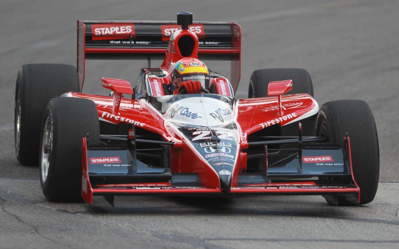 Justin Wilson of England drives during the qualification round for the Toronto INDY in Toronto Saturday, July 17, 2010. Wilson won the pole position for Sunday's Toronto INDY final.
