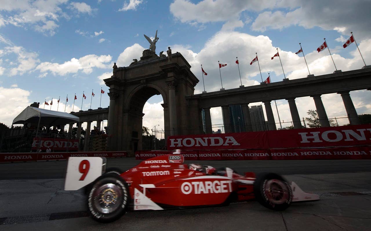 Scott Dixon of New Zealand drives during qualification for the Toronto INDY in Toronto on Saturday, July 17, 2010.
